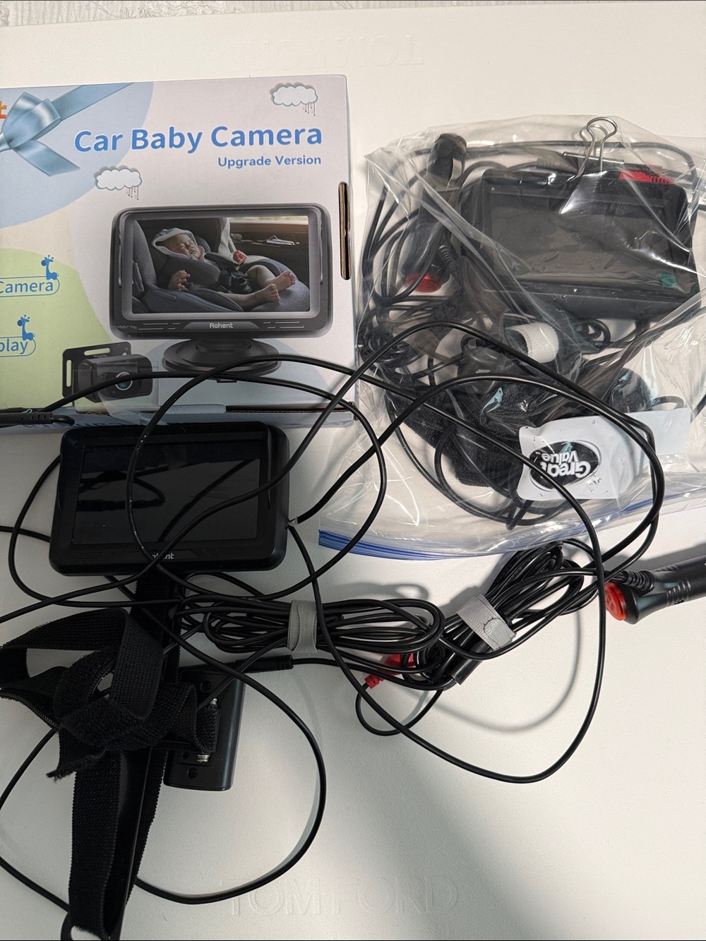 Car Baby Camera Monitor with Cables and Mounts - Black